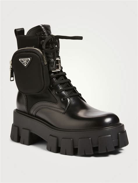 prada monolith leather and nylon combat boots